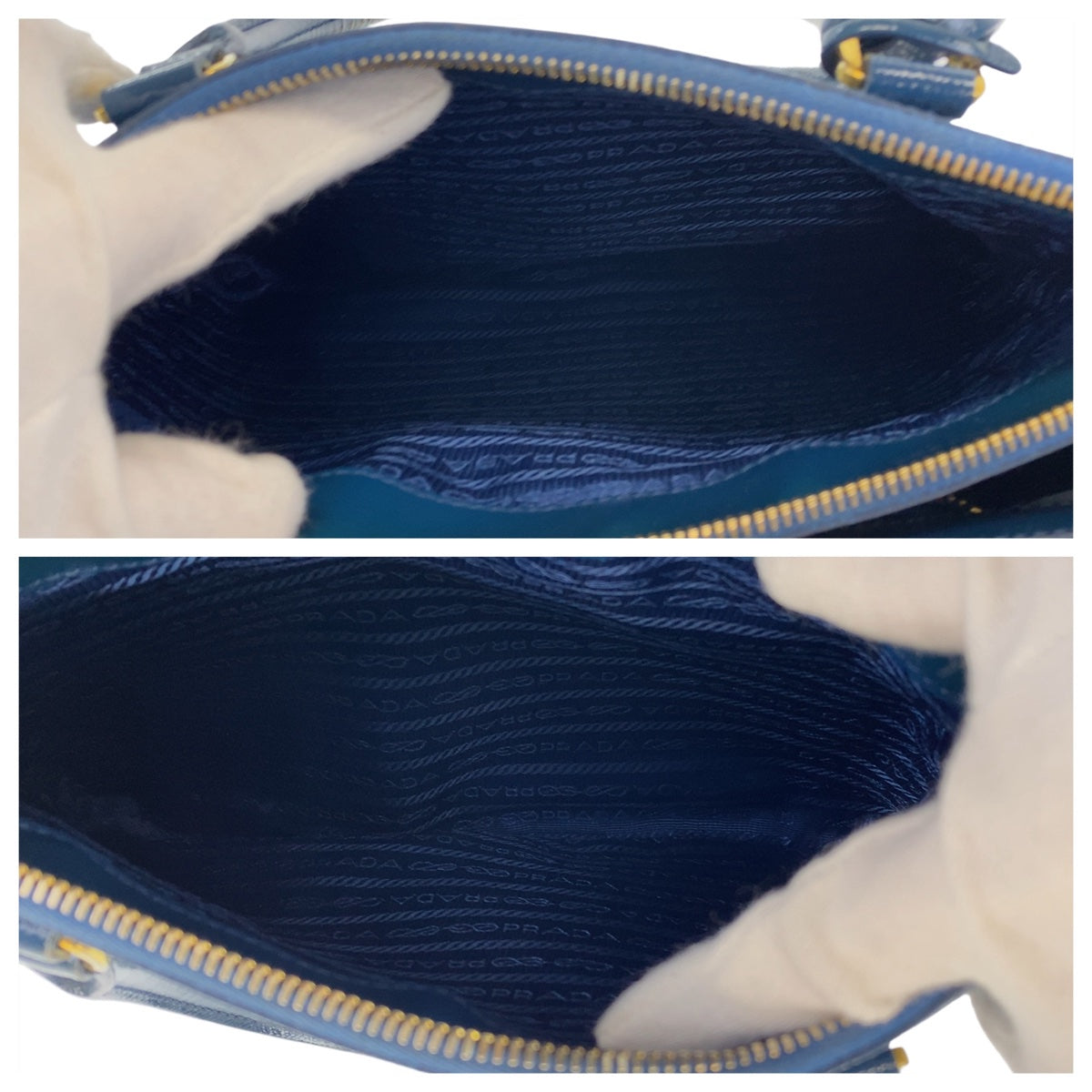 18426
PRADA プラダ サフィアーノ 三角ロゴプレート ブルー 青 ゴールド金具 レザー 2way ハンドバッグ 斜め掛け ショルダーバッグ レディース ABP66