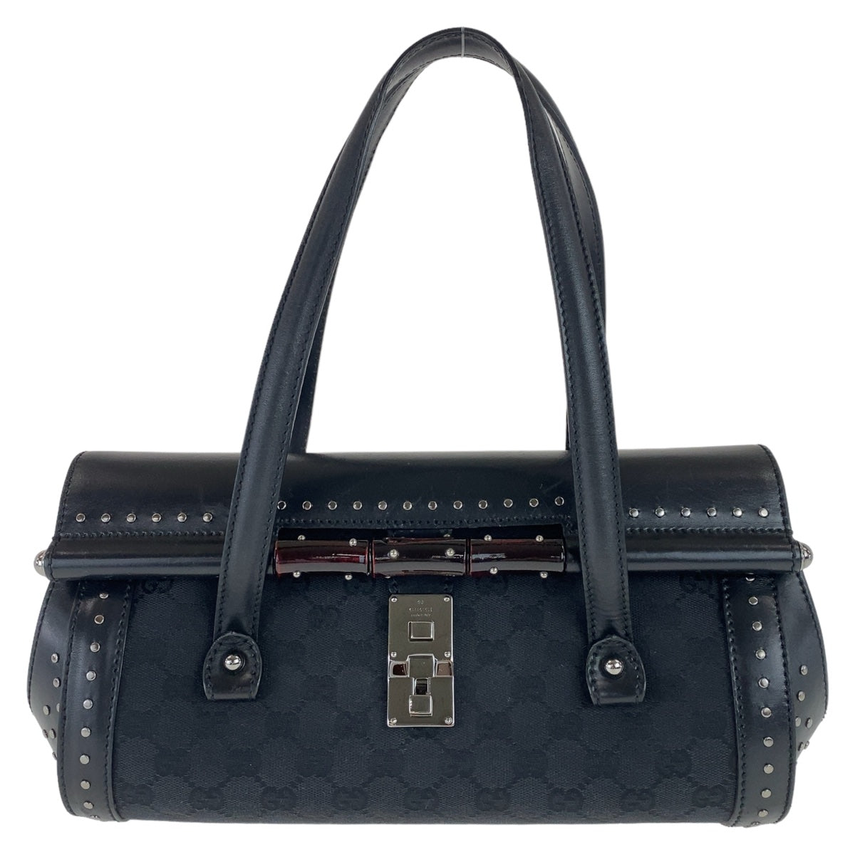 18432
GUCCI グッチ バンブー スタッズ ブラック 黒 シルバー金具 GGキャンバス / レザー 114993 ショルダーバッグ  レディース A56