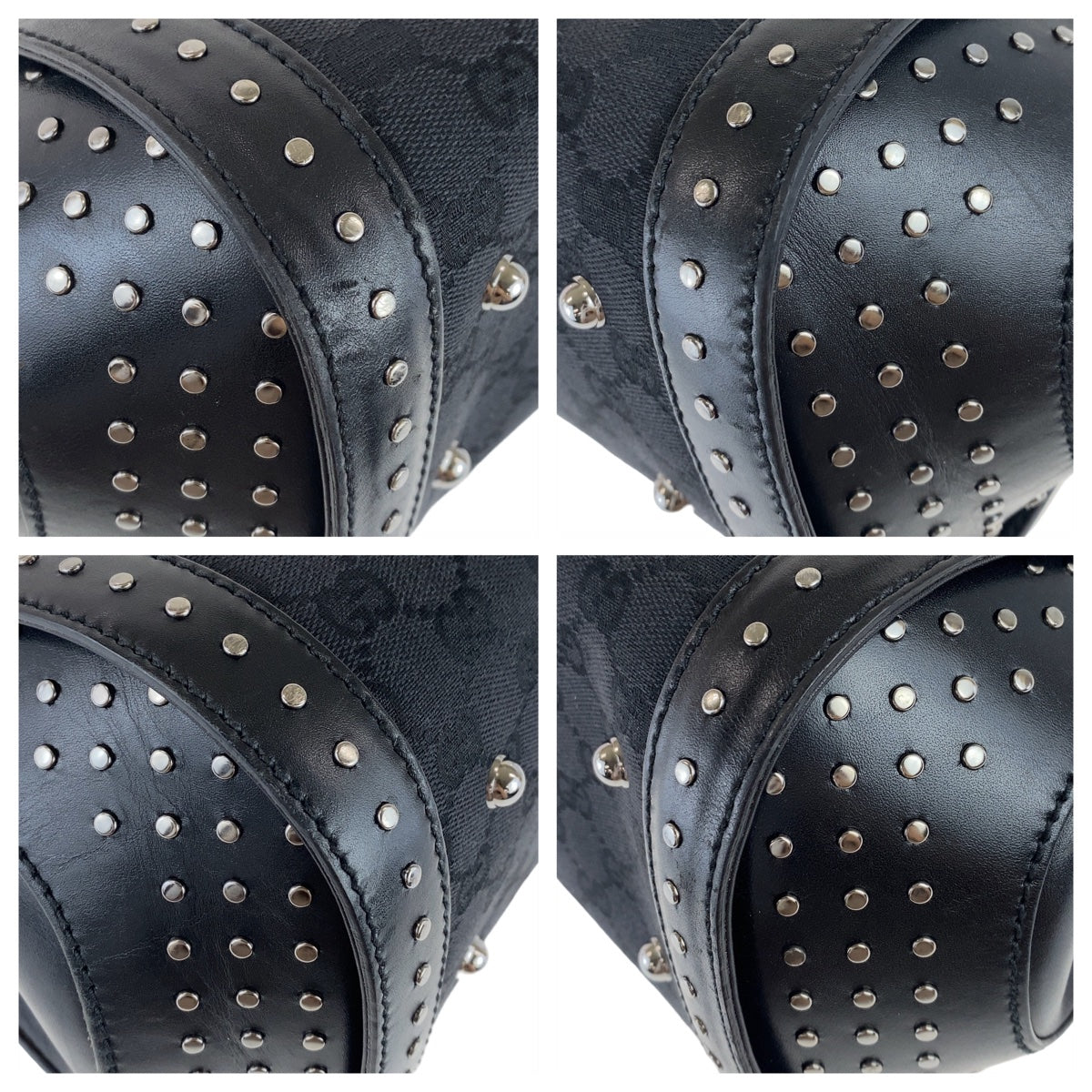 18432
GUCCI グッチ バンブー スタッズ ブラック 黒 シルバー金具 GGキャンバス / レザー 114993 ショルダーバッグ  レディース A56