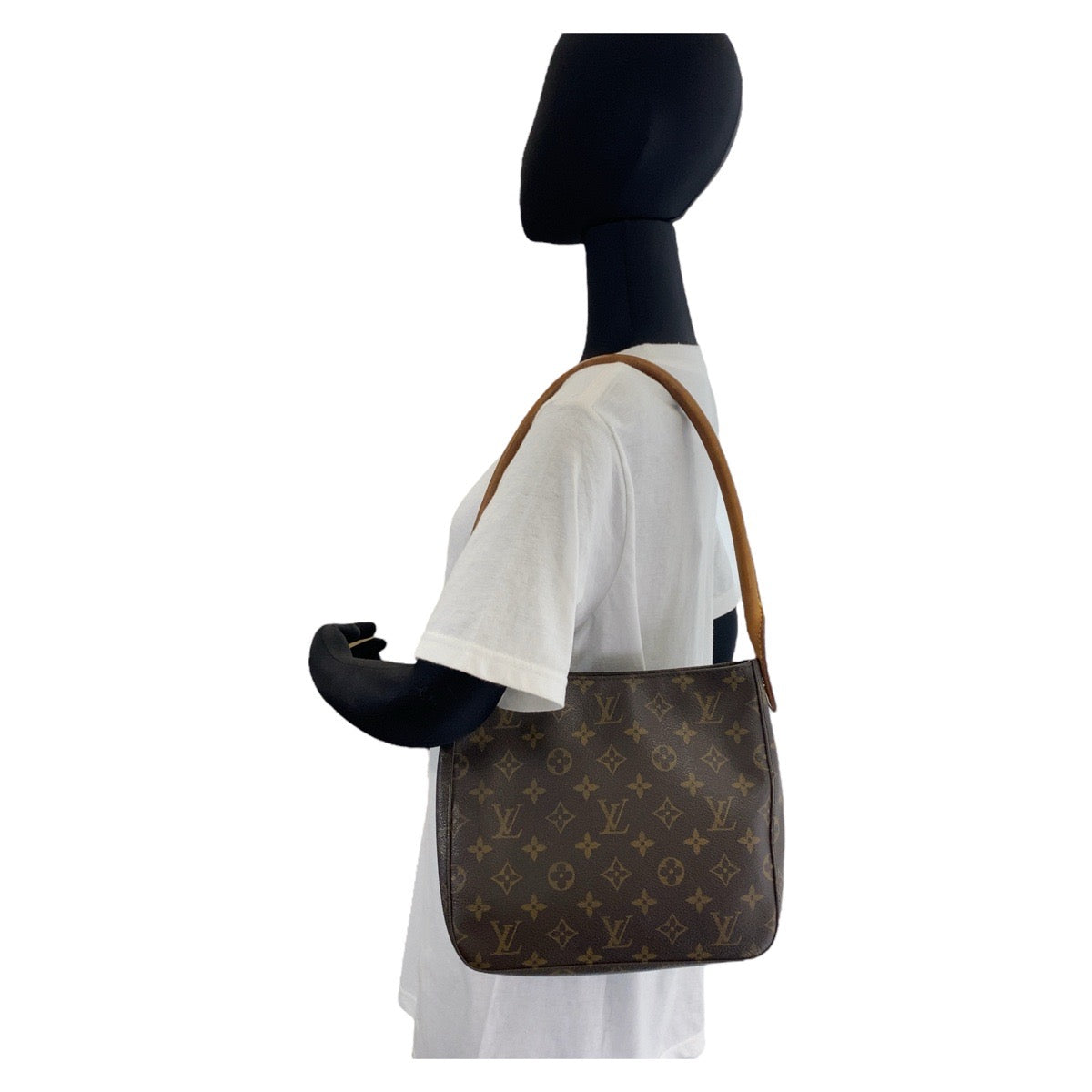 18433
LOUIS VUITTON ルイヴィトン モノグラム ルーピングMM ブラウン ゴールド金具 PVC / レザー M51146 ショルダーバッグ  レディース AB54