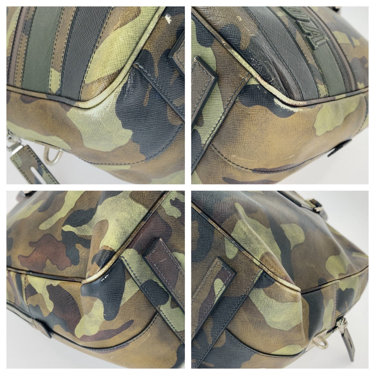 18435
PRADA プラダ サフィアーノ カモフラ 迷彩 グリーン シルバー金具 レザー ビジネスバッグ ブリーフケース A4収納  メンズ