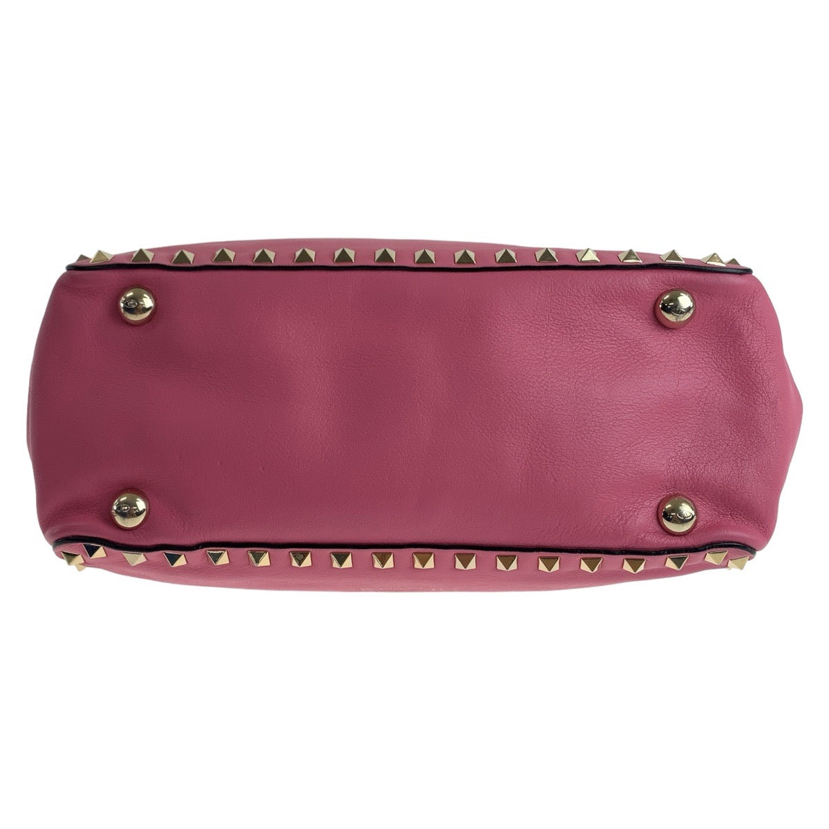 18437
VALENTINO ヴァレンティノ ロックスタッズ ピンク ゴールド金具 レザー ハンドバッグ ショルダーバッグ 2way  レディース AB54