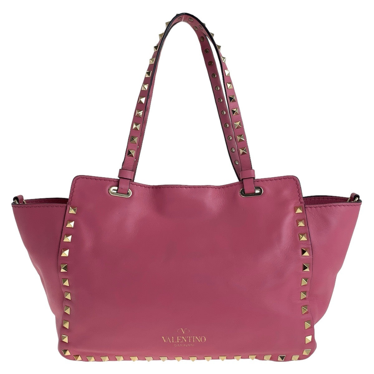 18437
VALENTINO ヴァレンティノ ロックスタッズ ピンク ゴールド金具 レザー ハンドバッグ ショルダーバッグ 2way  レディース AB54