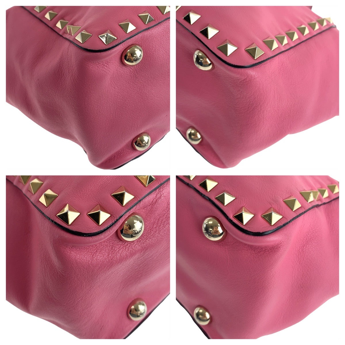 18437
VALENTINO ヴァレンティノ ロックスタッズ ピンク ゴールド金具 レザー ハンドバッグ ショルダーバッグ 2way  レディース AB54