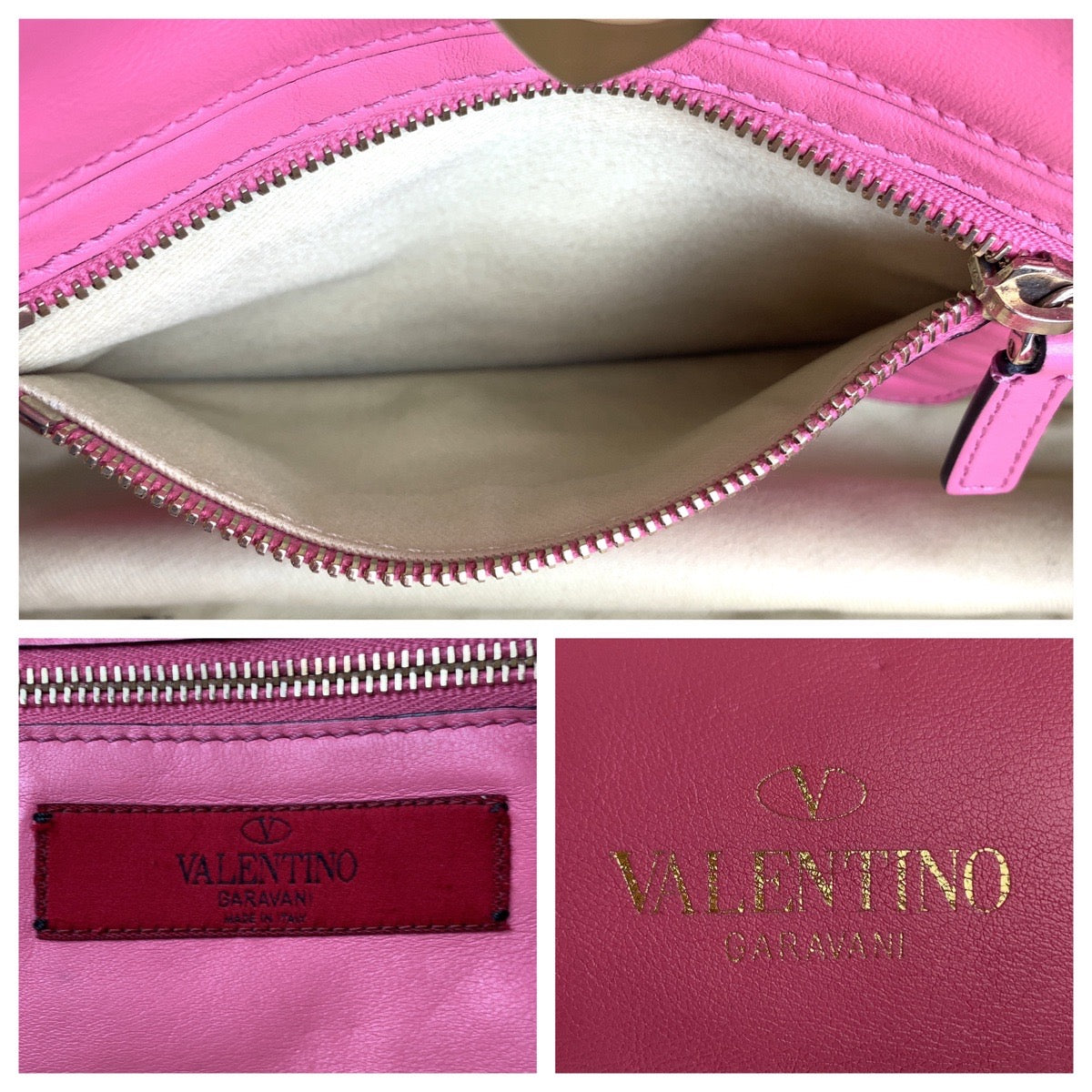 18437
VALENTINO ヴァレンティノ ロックスタッズ ピンク ゴールド金具 レザー ハンドバッグ ショルダーバッグ 2way  レディース AB54