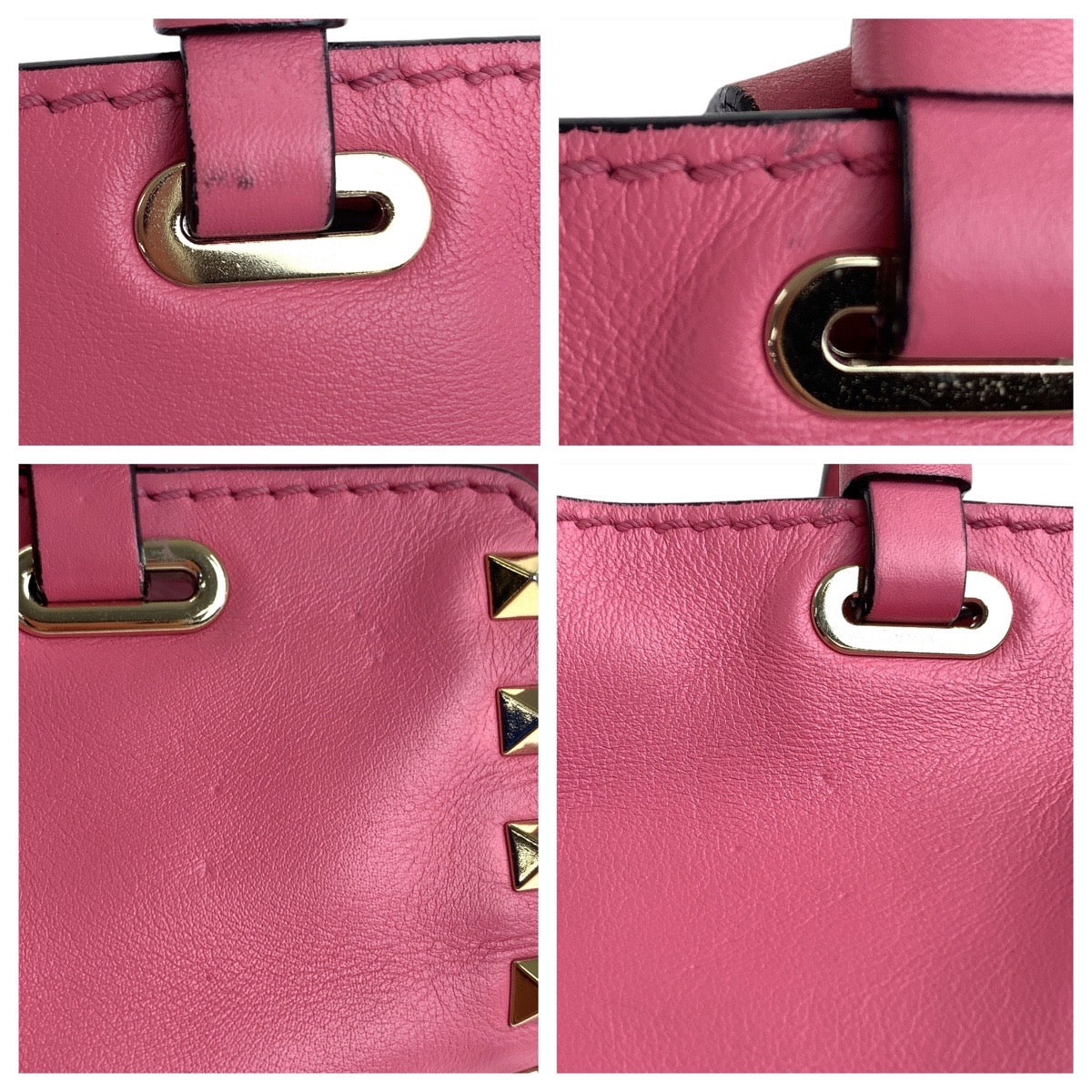 18437
VALENTINO ヴァレンティノ ロックスタッズ ピンク ゴールド金具 レザー ハンドバッグ ショルダーバッグ 2way  レディース AB54