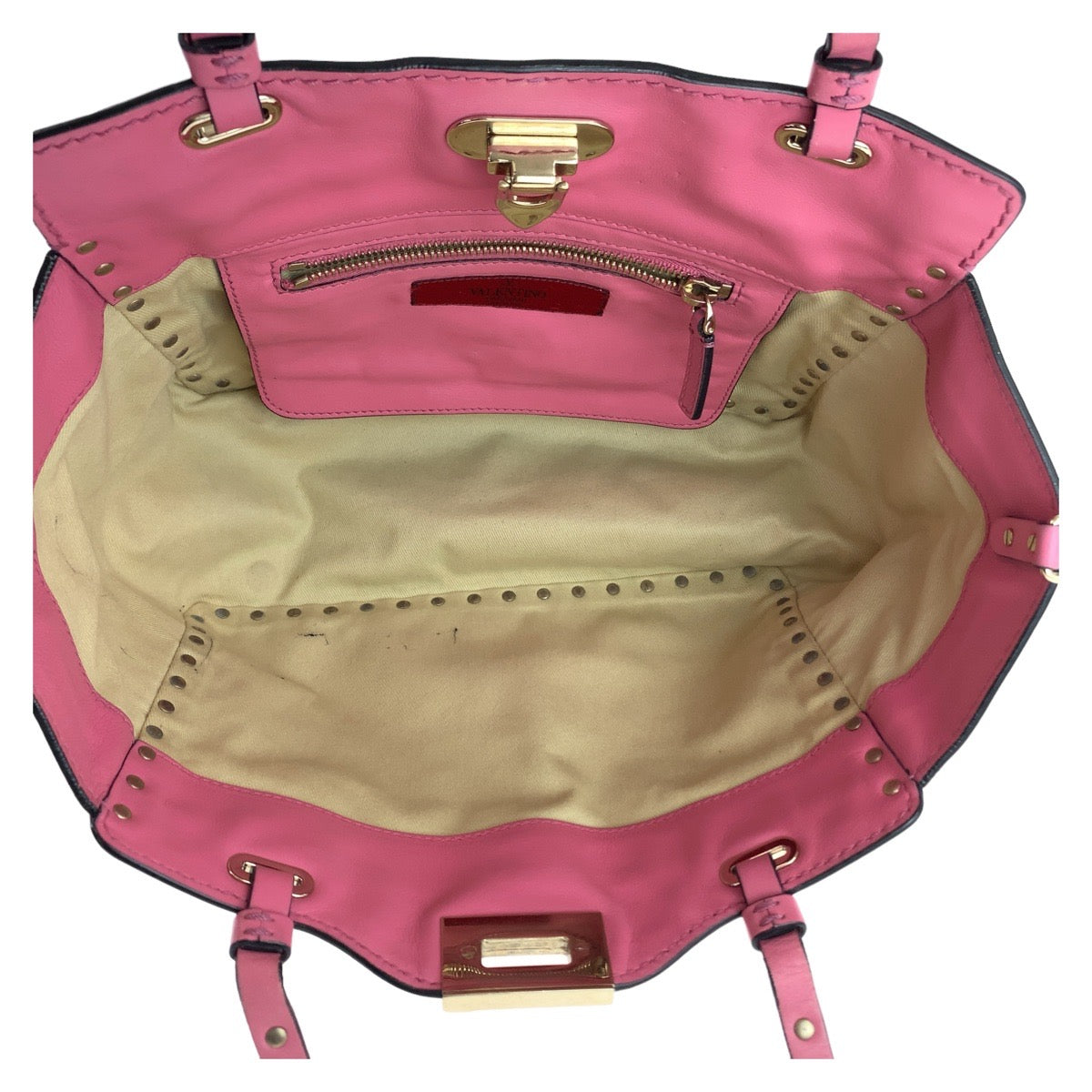 18437
VALENTINO ヴァレンティノ ロックスタッズ ピンク ゴールド金具 レザー ハンドバッグ ショルダーバッグ 2way  レディース AB54