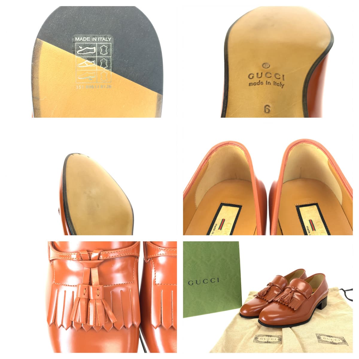 18439
GUCCI グッチ タッセル サイズ6 ブラウン 茶 レザー 714681 ローファー 革靴 ドレスシューズ メンズ S68