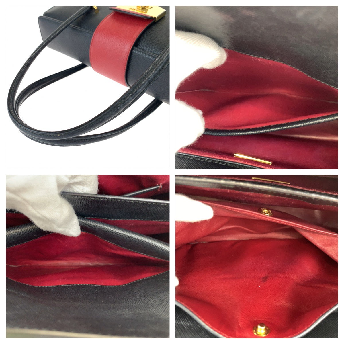 18443
PRADA プラダ サフィアーノ ブラック レッド ゴールド金具 レザー B2725C ハンドバッグ トートバッグ  レディース AB52