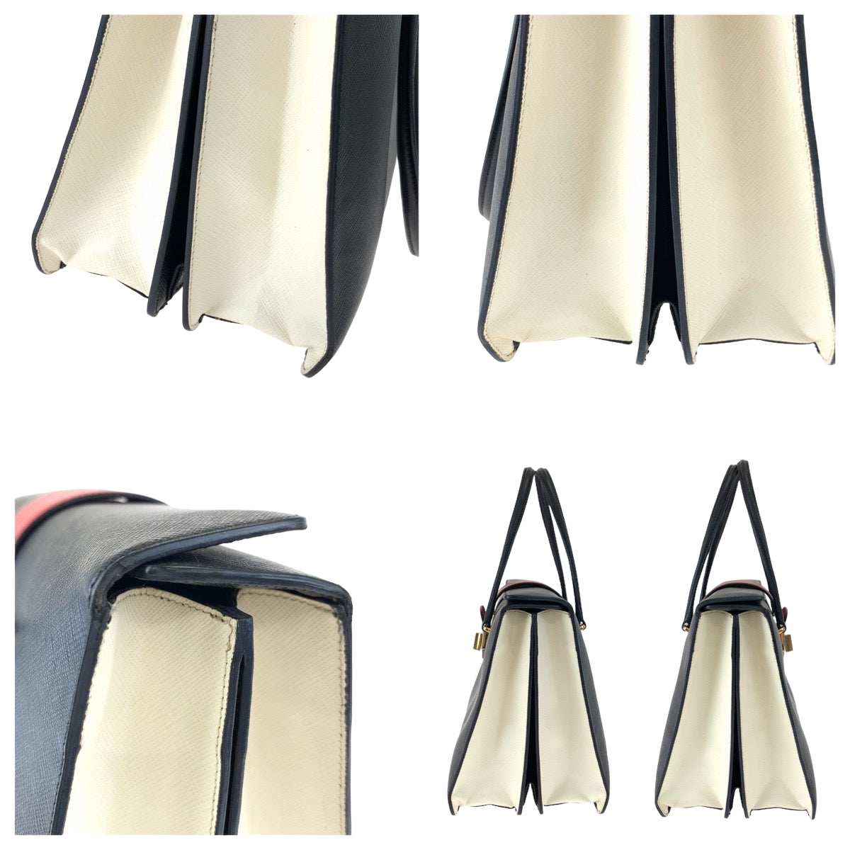 18443
PRADA プラダ サフィアーノ ブラック レッド ゴールド金具 レザー B2725C ハンドバッグ トートバッグ  レディース AB52