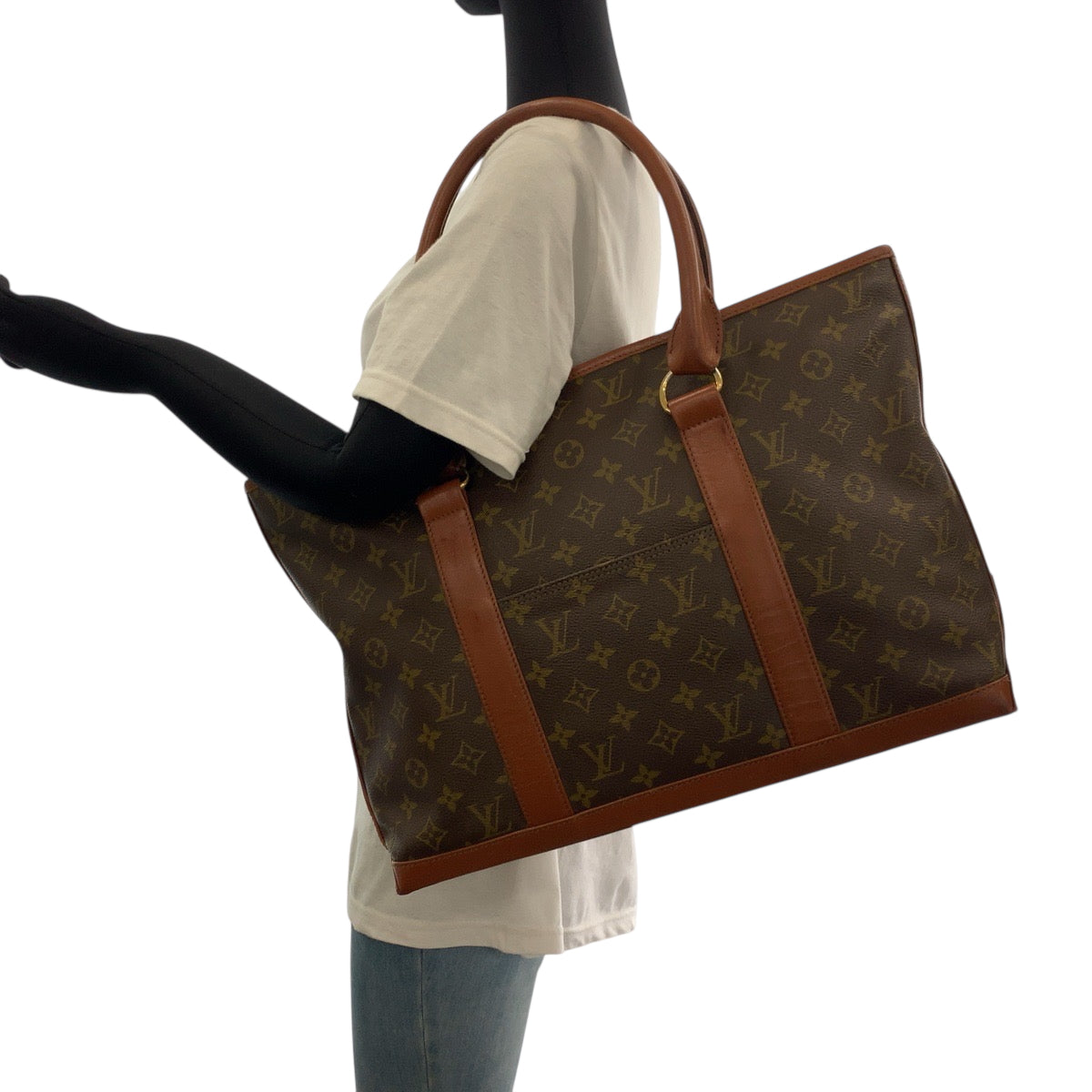 18446
LOUIS VUITTON ルイヴィトン モノグラム サックウィークエンドPM ブラウン ゴールド金具 PVC M42425 トートバッグ ショルダーバッグ  メンズ AB50