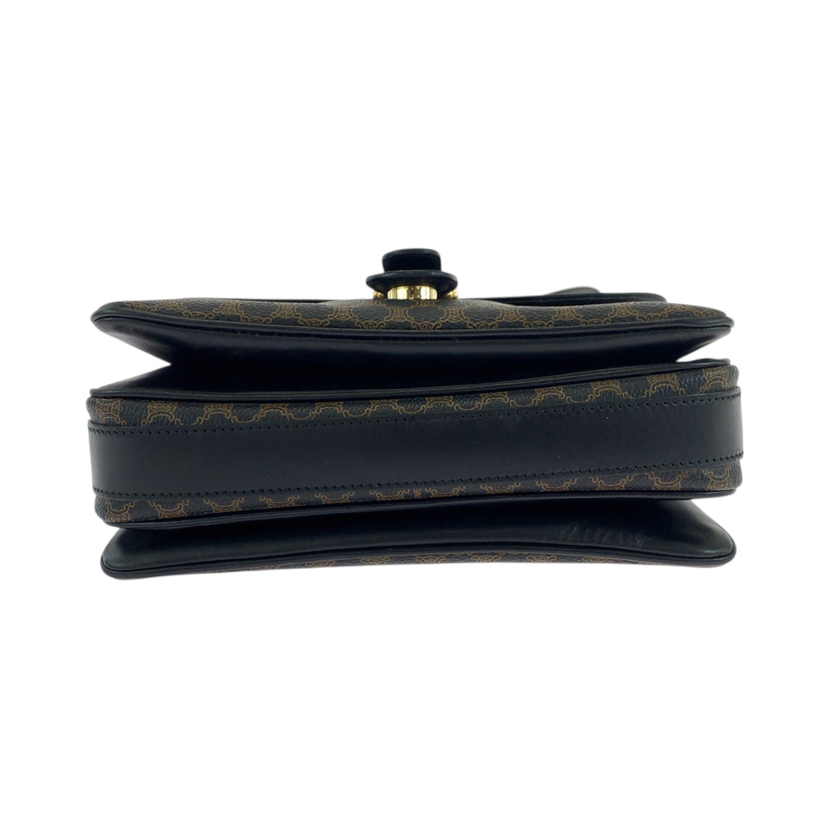 18449
CELINE セリーヌ ヴィンテージ マカダム ブラック ダークブラウン ゴールド金具 PVC ショルダーバッグ ポシェット レディース ABP72