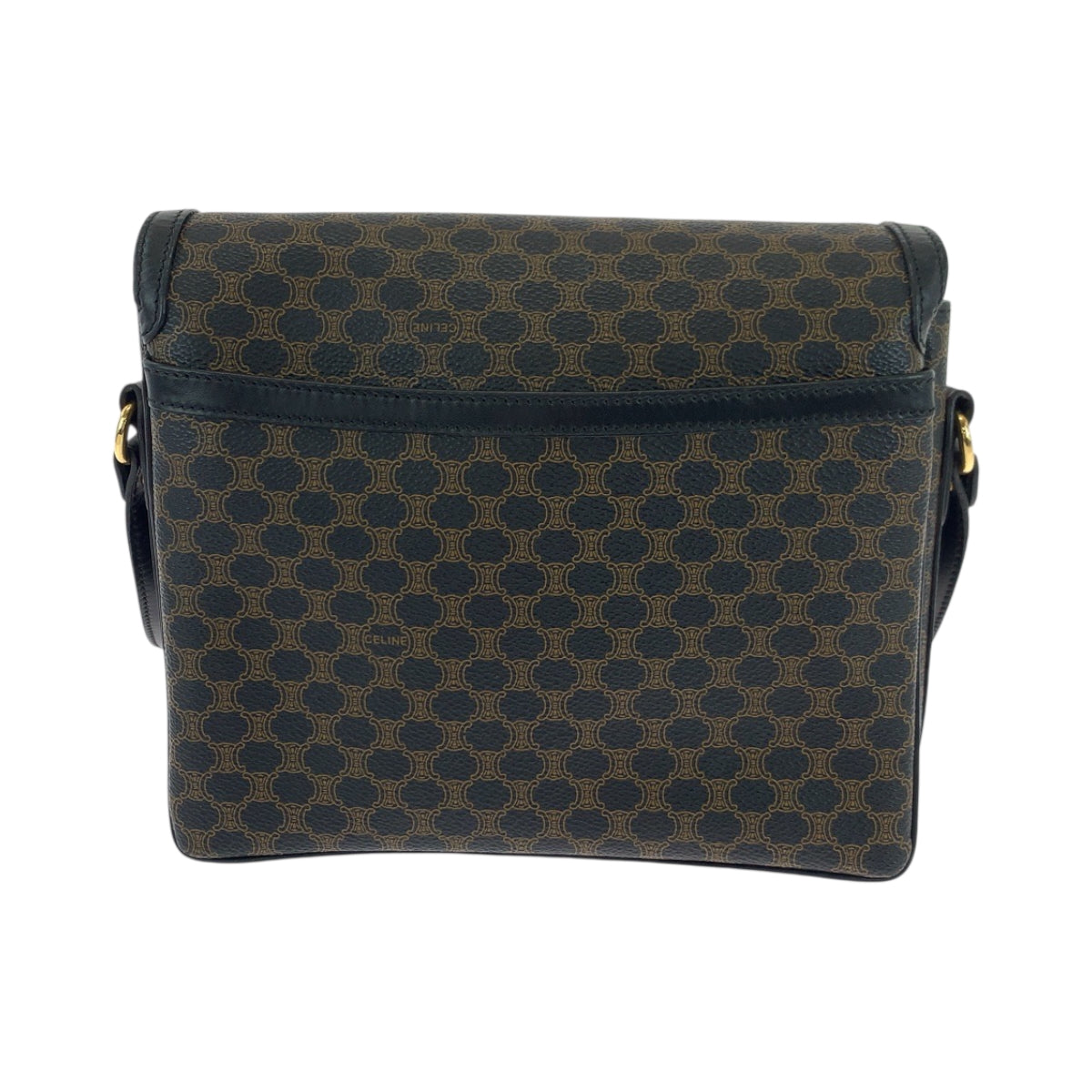 18449
CELINE セリーヌ ヴィンテージ マカダム ブラック ダークブラウン ゴールド金具 PVC ショルダーバッグ ポシェット レディース ABP72