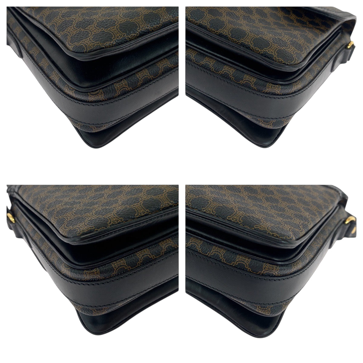 18449
CELINE セリーヌ ヴィンテージ マカダム ブラック ダークブラウン ゴールド金具 PVC ショルダーバッグ ポシェット レディース ABP72