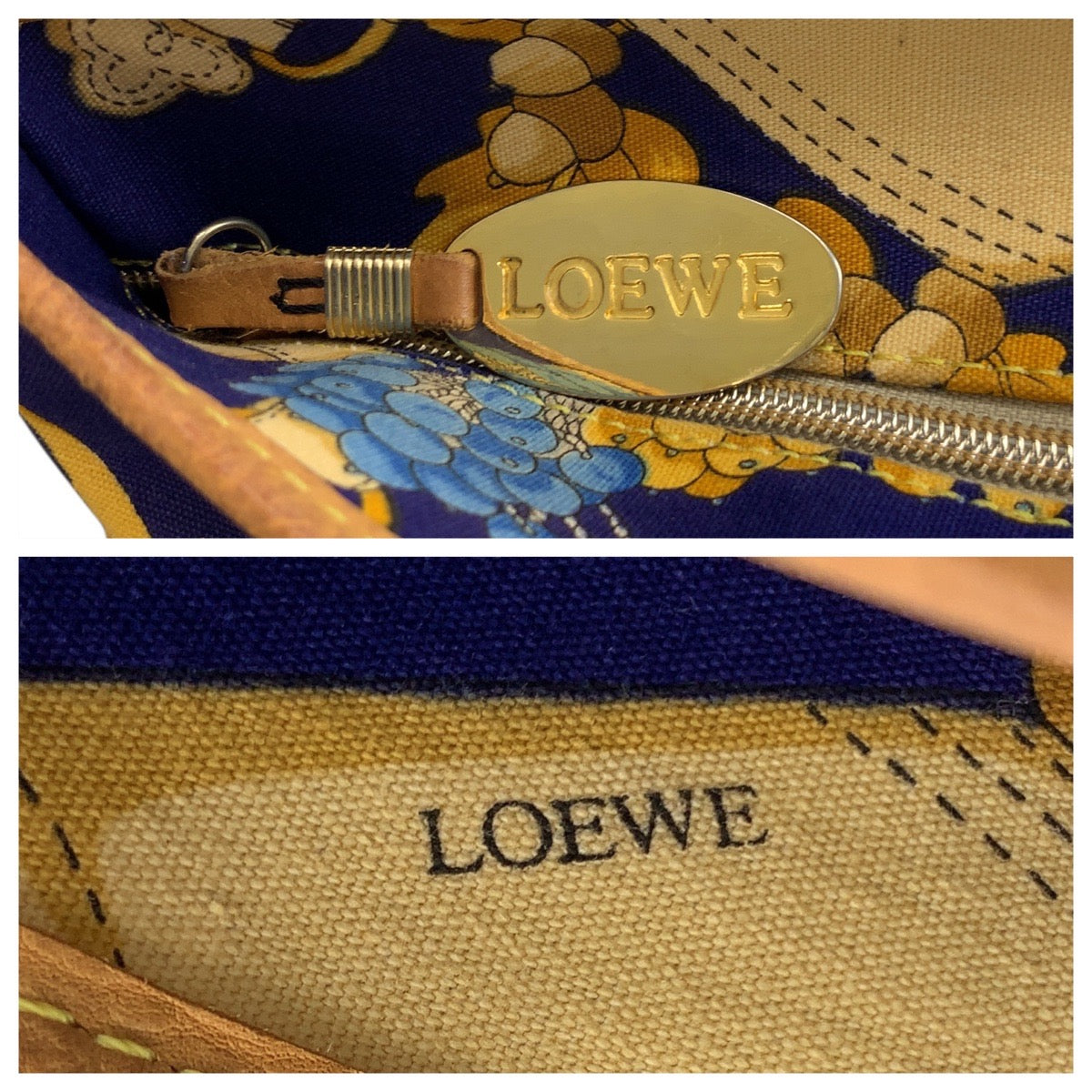 18450
LOEWE ロエベ ヴィンテージ ブルー マルチカラー キャンバス / レザー トートバッグ ショルダーバッグ レディース ABP50
