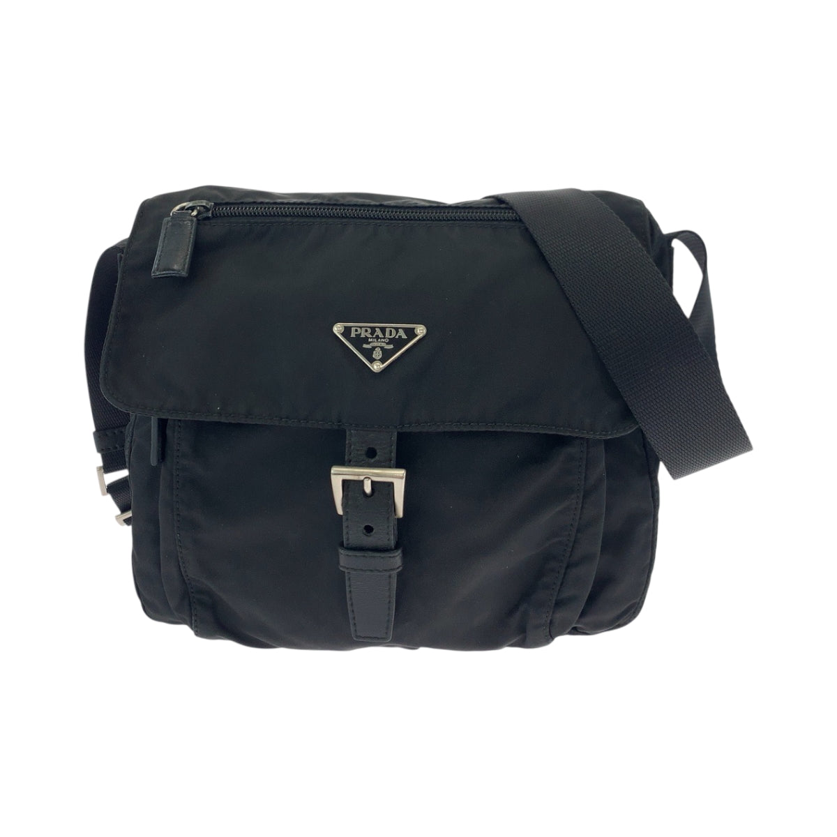 18452
PRADA プラダ テスート 三角ロゴプレート ブラック 黒 シルバー金具 ナイロン ショルダーバッグ ポシェット  レディース AB38