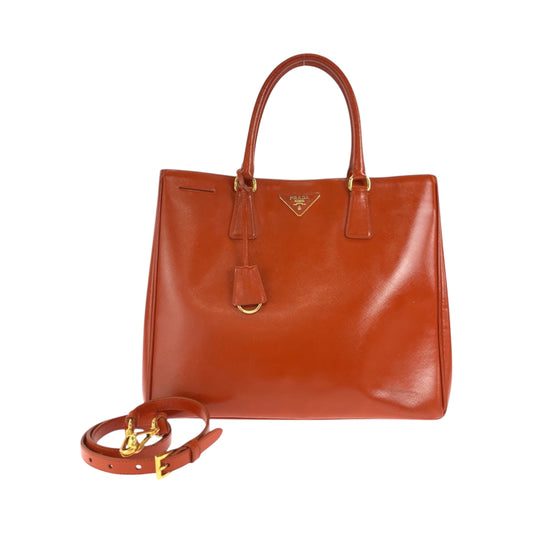 18453
PRADA プラダ サフィアーノ ガレリア オレンジ ゴールド金具 パテントレザー ショルダーバッグ ハンドバッグ 2way  レディース AB62