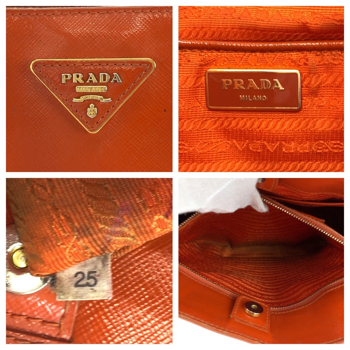 18453
PRADA プラダ サフィアーノ ガレリア オレンジ ゴールド金具 パテントレザー ショルダーバッグ ハンドバッグ 2way  レディース AB62