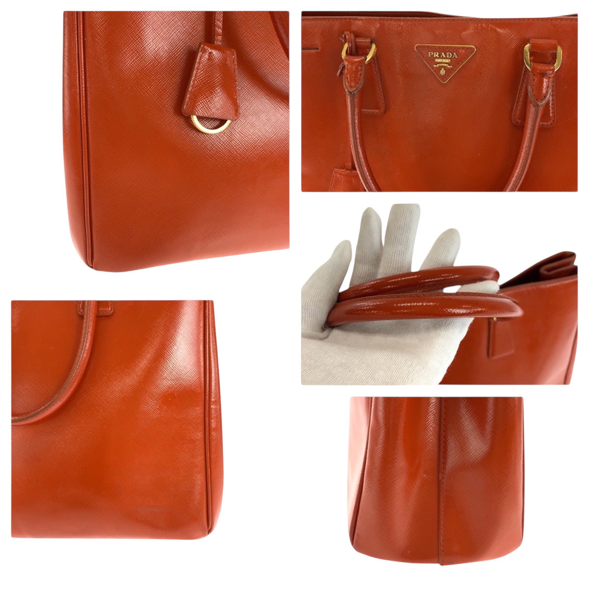 18453
PRADA プラダ サフィアーノ ガレリア オレンジ ゴールド金具 パテントレザー ショルダーバッグ ハンドバッグ 2way  レディース AB62