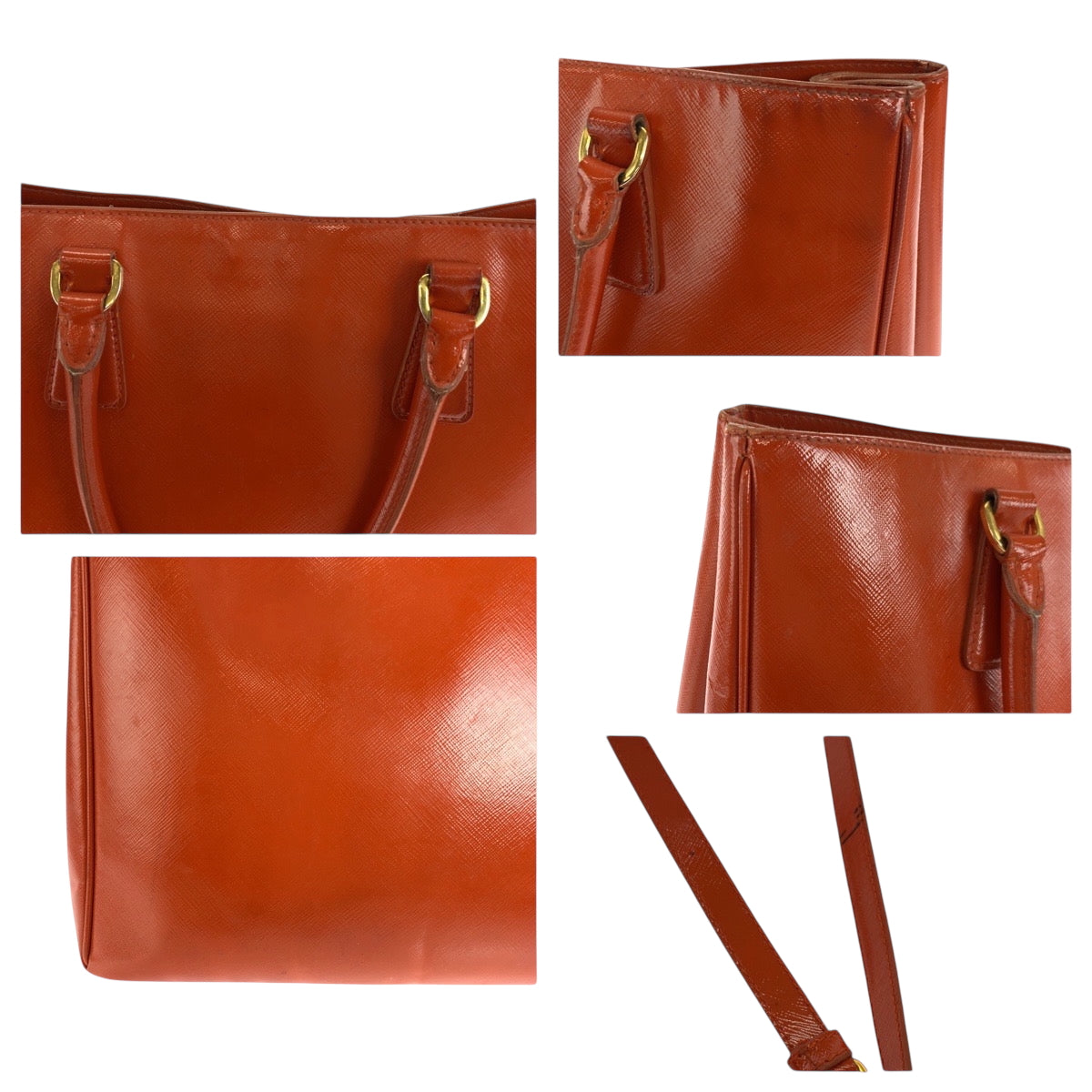 18453
PRADA プラダ サフィアーノ ガレリア オレンジ ゴールド金具 パテントレザー ショルダーバッグ ハンドバッグ 2way  レディース AB62