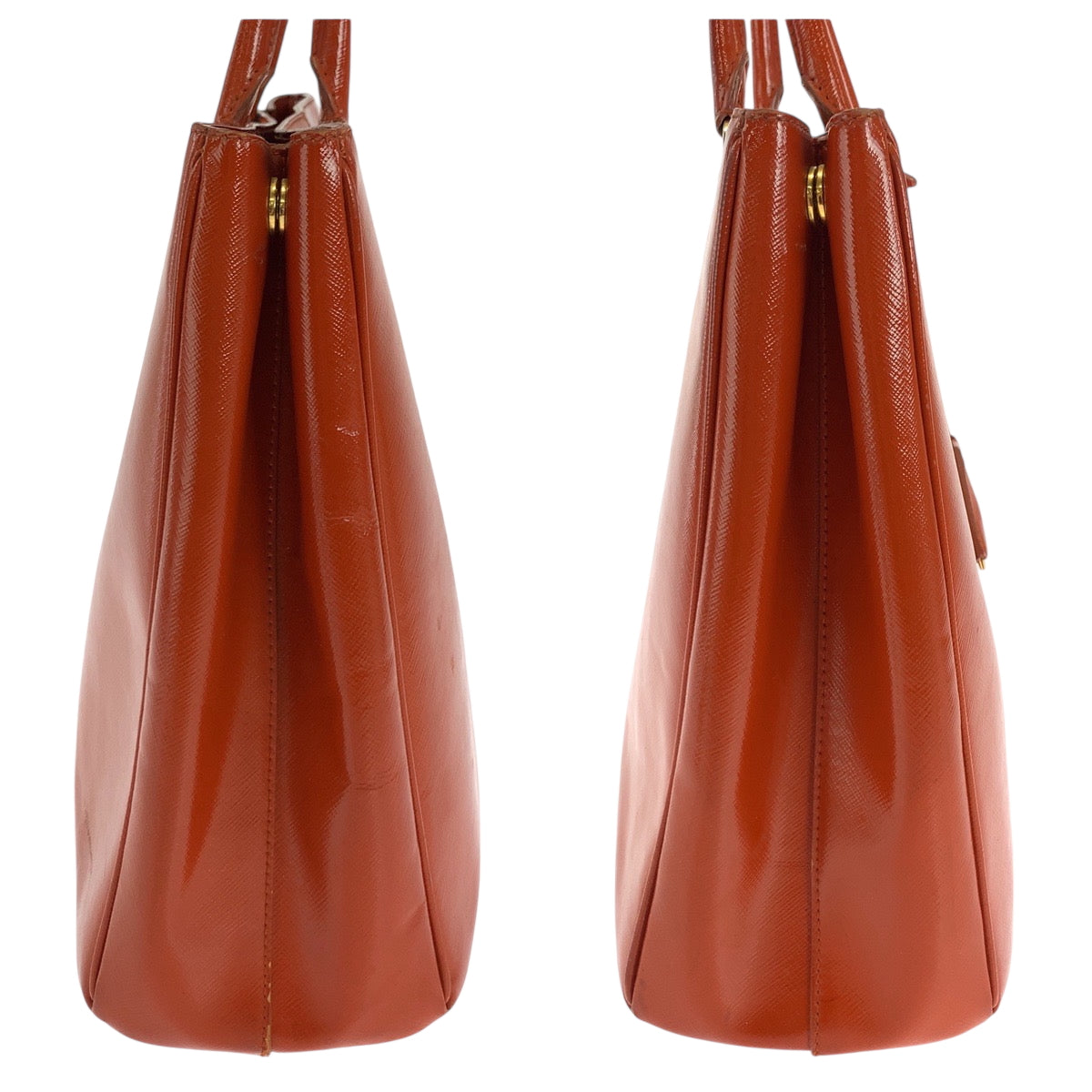 18453
PRADA プラダ サフィアーノ ガレリア オレンジ ゴールド金具 パテントレザー ショルダーバッグ ハンドバッグ 2way  レディース AB62
