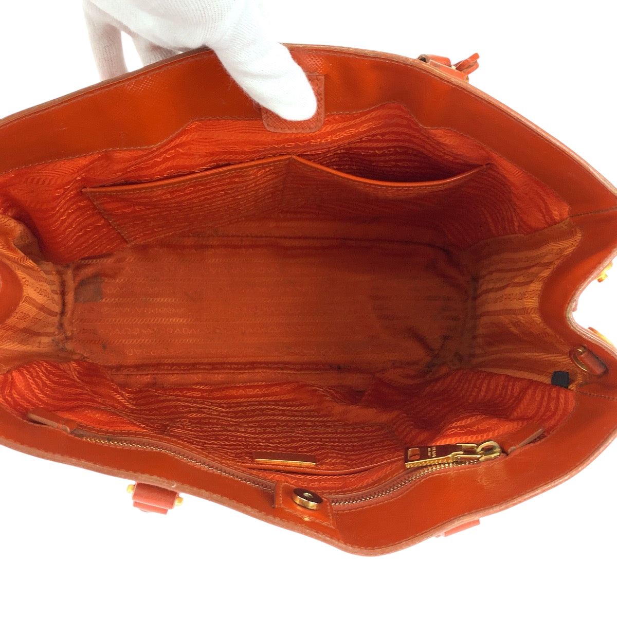 18453
PRADA プラダ サフィアーノ ガレリア オレンジ ゴールド金具 パテントレザー ショルダーバッグ ハンドバッグ 2way  レディース AB62