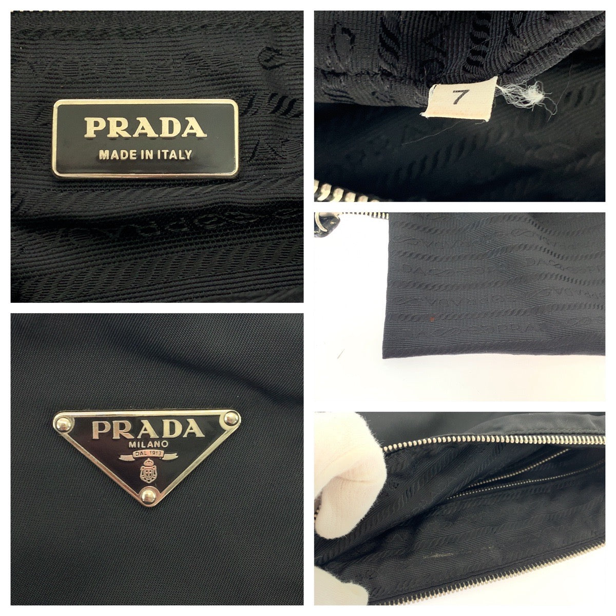 18454
PRADA Tessuto Triangle Logo Plate Black Silver Hardware Nylon 7 Shoulder Bag Pochette Ladies AB40