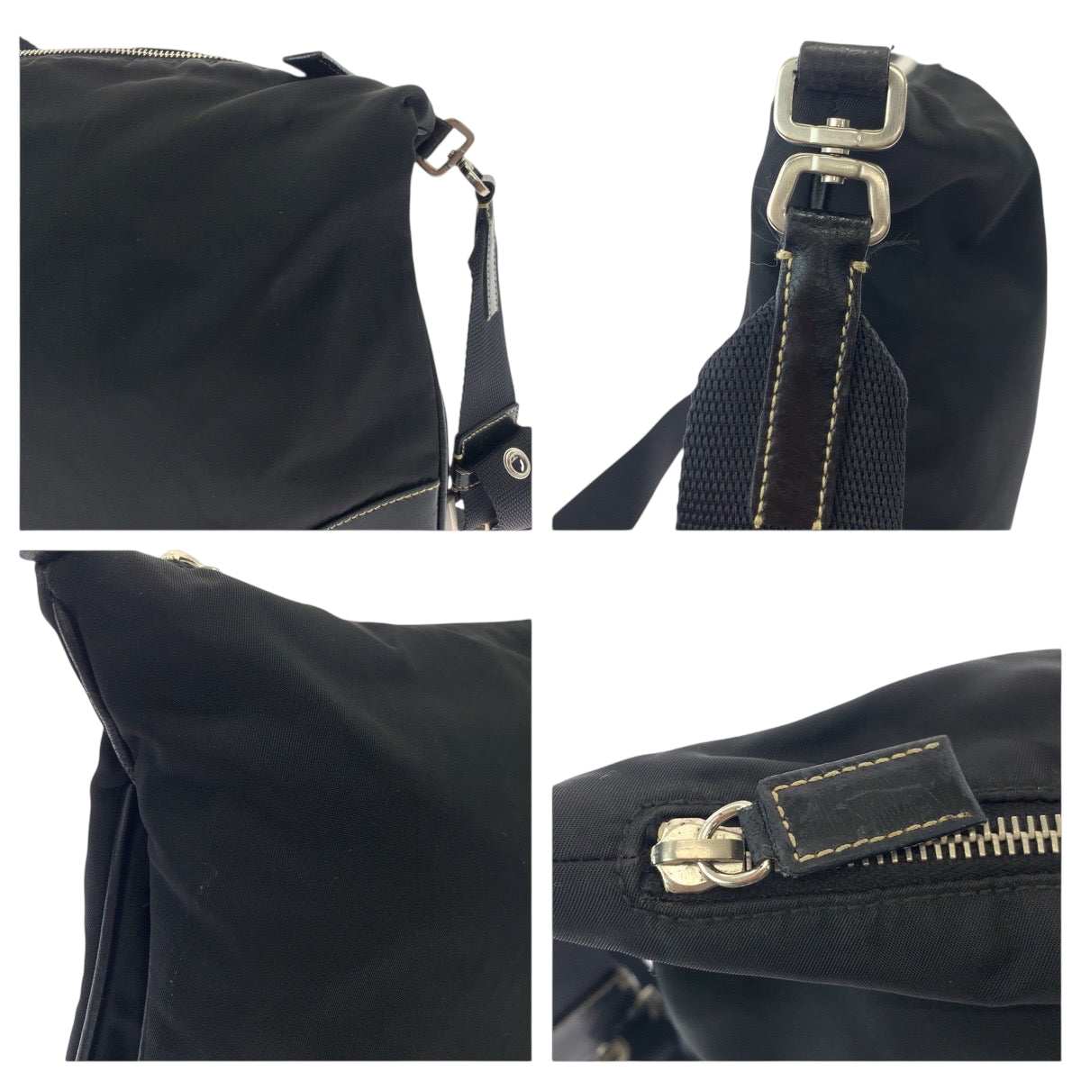 18454
PRADA Tessuto Triangle Logo Plate Black Silver Hardware Nylon 7 Shoulder Bag Pochette Ladies AB40