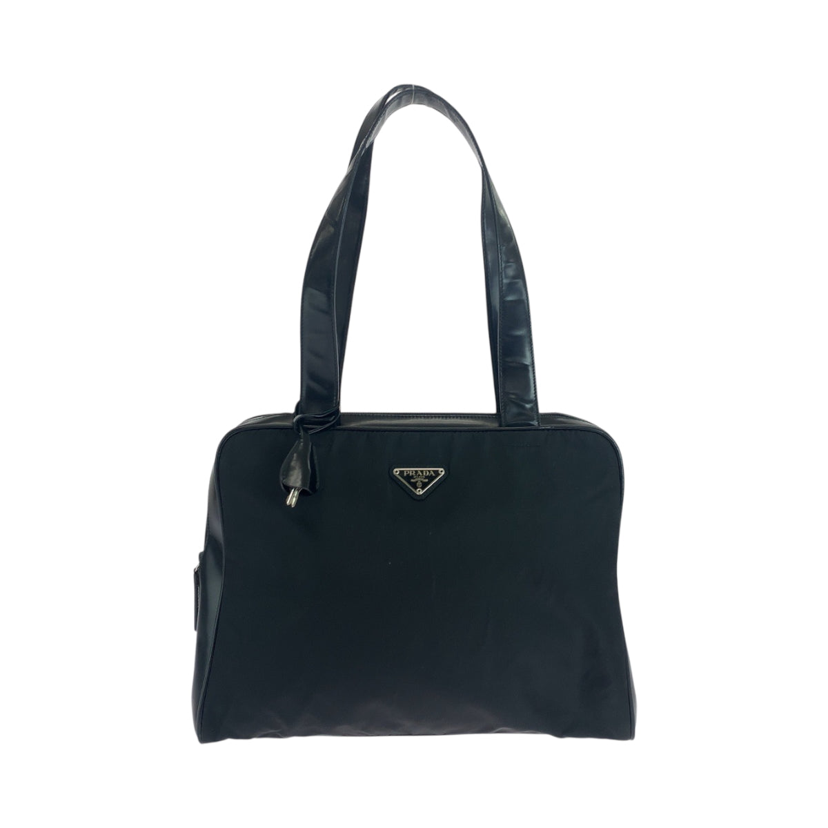 18455
PRADA プラダ テスート 三角ロゴプレート ブラック 黒 シルバー金具 ナイロン トートバッグ ショルダーバッグ レディース ABP40