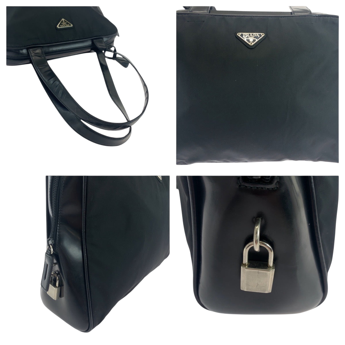 18455
PRADA プラダ テスート 三角ロゴプレート ブラック 黒 シルバー金具 ナイロン トートバッグ ショルダーバッグ  レディース ABP40