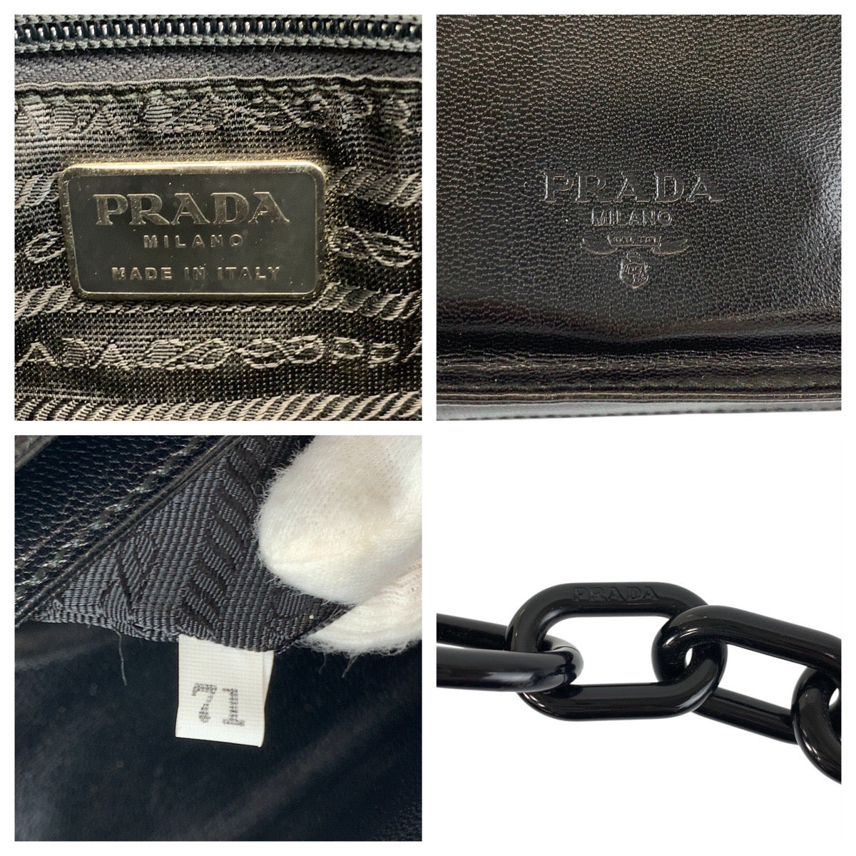 18457
PRADA プラダ ロゴ型押し ブラック 黒 レザー / プラスチック プラチェーンショルダーバッグ  レディース AB40