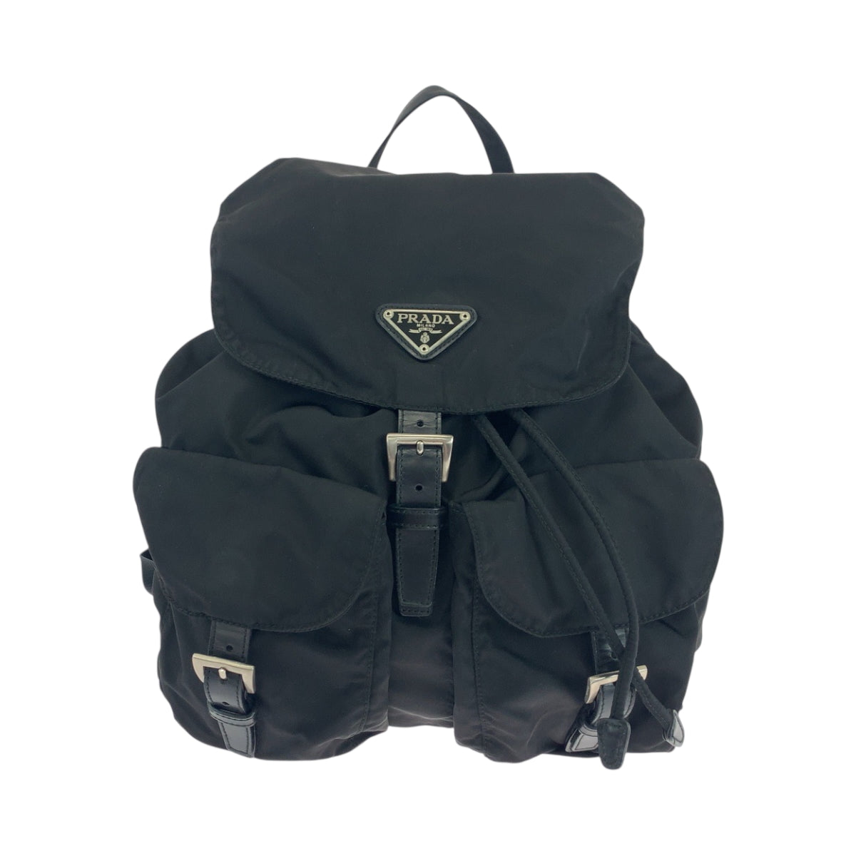 18459
PRADA プラダ テスート 三角ロゴプレート ブラック 黒 シルバー金具 ナイロン リュックサック バックパック  レディース ABP50