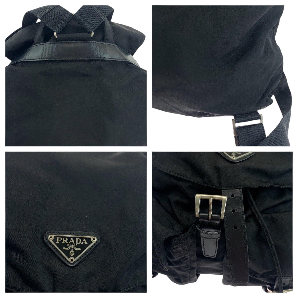 18459
PRADA プラダ テスート 三角ロゴプレート ブラック 黒 シルバー金具 ナイロン リュックサック バックパック  レディース ABP50