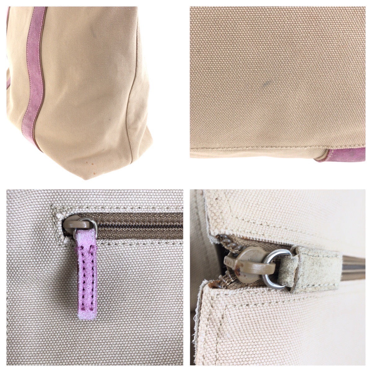 18462
PRADA プラダ 三角ロゴプレート ベージュ ピンク シルバー金具  キャンバス / スウェード トートバッグ ショルダーバッグ  レディース AB22