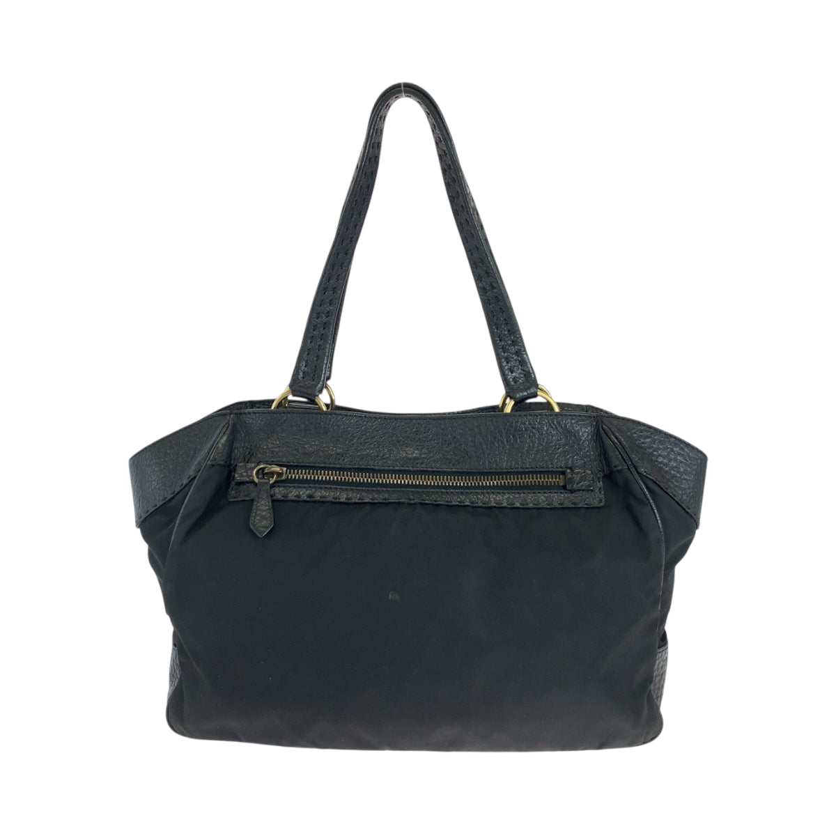 18463
PRADA プラダ ヴィッテロダイノ テスート 三角ロゴプレート ブラック 黒 ゴールド金具 レザー / ナイロン ハンドバッグ ショルダーバッグ  レディース ABP50