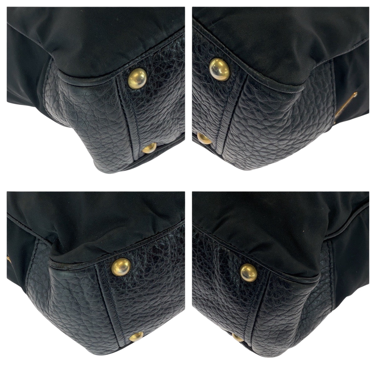 18463
PRADA プラダ ヴィッテロダイノ テスート 三角ロゴプレート ブラック 黒 ゴールド金具 レザー / ナイロン ハンドバッグ ショルダーバッグ  レディース ABP50