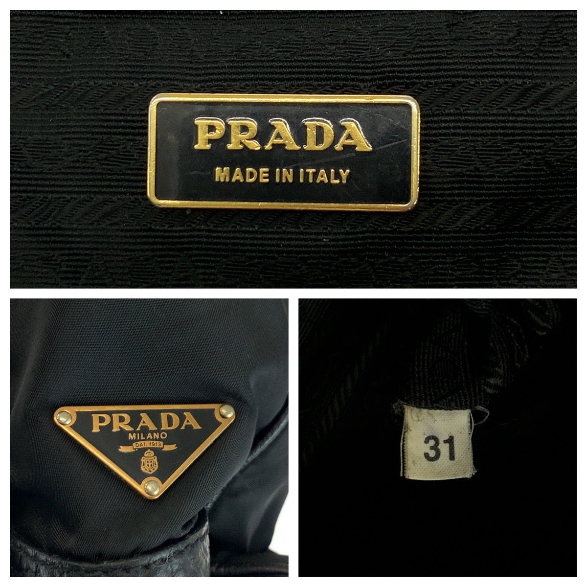18463
PRADA プラダ ヴィッテロダイノ テスート 三角ロゴプレート ブラック 黒 ゴールド金具 レザー / ナイロン ハンドバッグ ショルダーバッグ  レディース ABP50