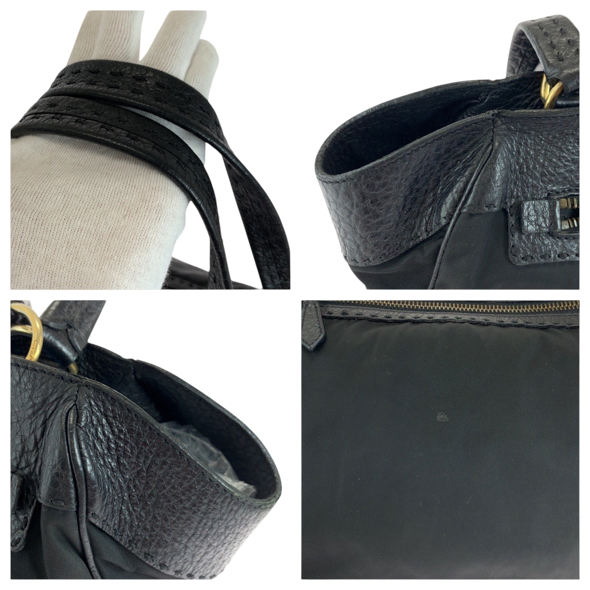 18463
PRADA プラダ ヴィッテロダイノ テスート 三角ロゴプレート ブラック 黒 ゴールド金具 レザー / ナイロン ハンドバッグ ショルダーバッグ  レディース ABP50