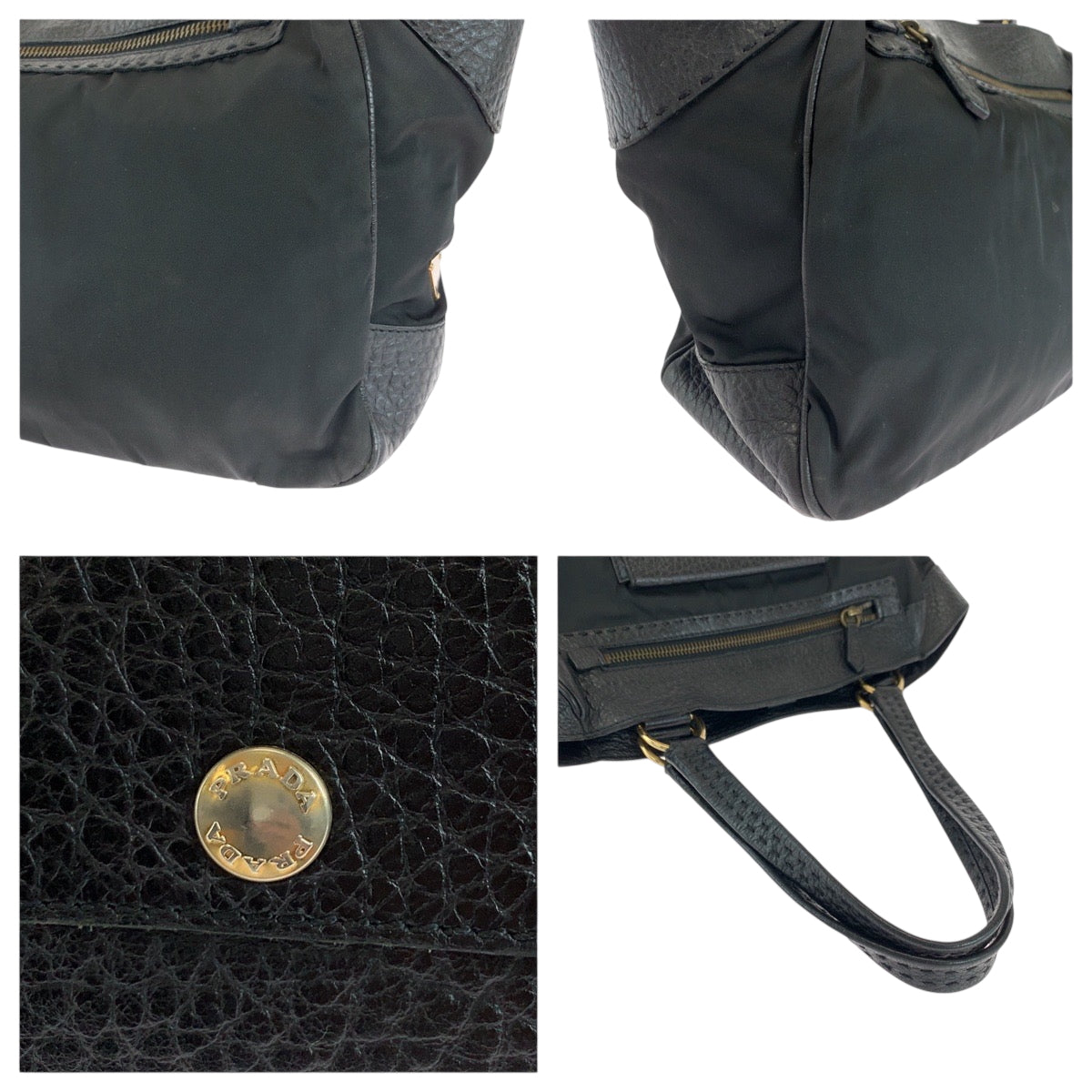 18463
PRADA プラダ ヴィッテロダイノ テスート 三角ロゴプレート ブラック 黒 ゴールド金具 レザー / ナイロン ハンドバッグ ショルダーバッグ  レディース ABP50