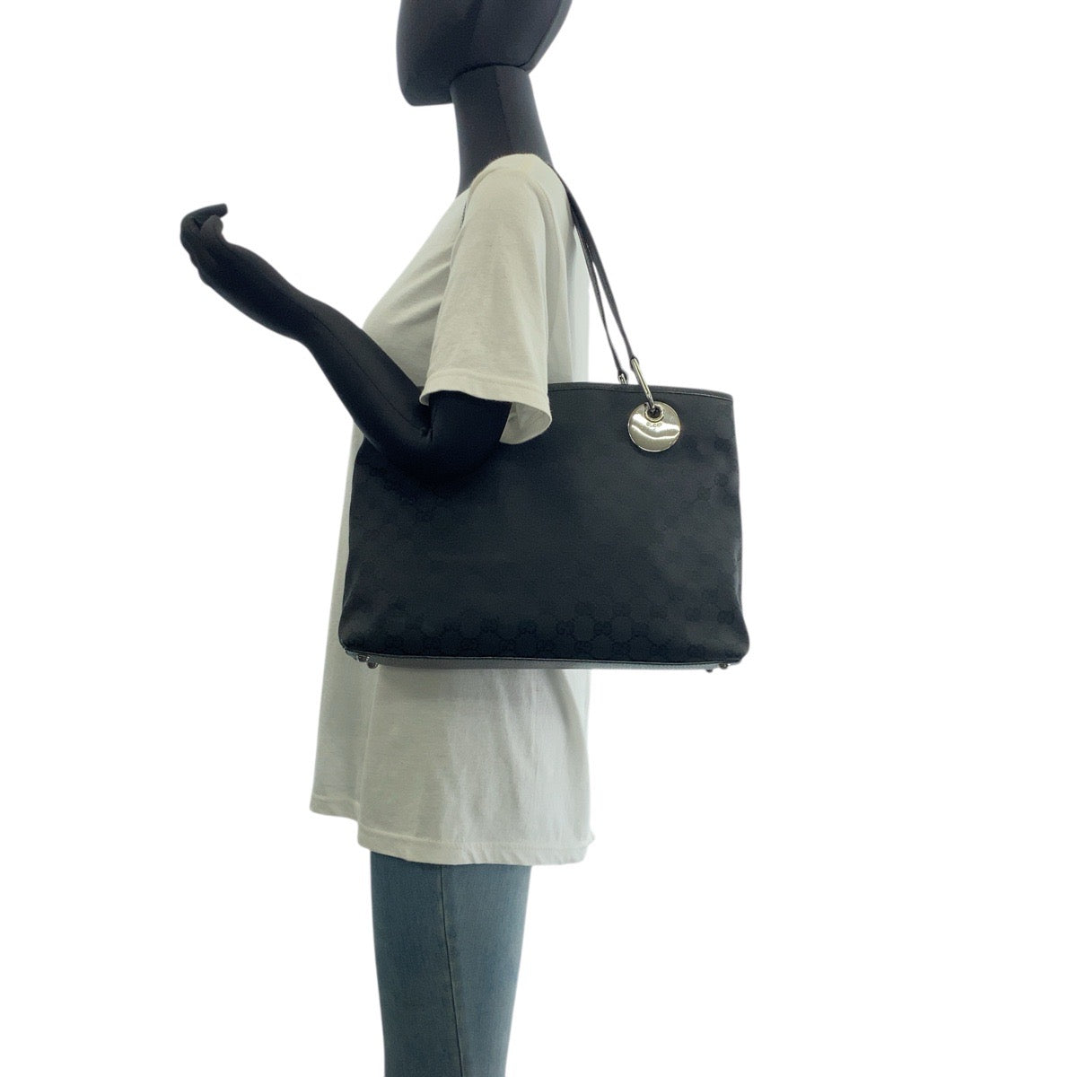 18467
GUCCI グッチ ブラック 黒 シルバー金具 GGキャンバス / レザー 120837 トートバッグ ショルダーバッグ  レディース ABP39