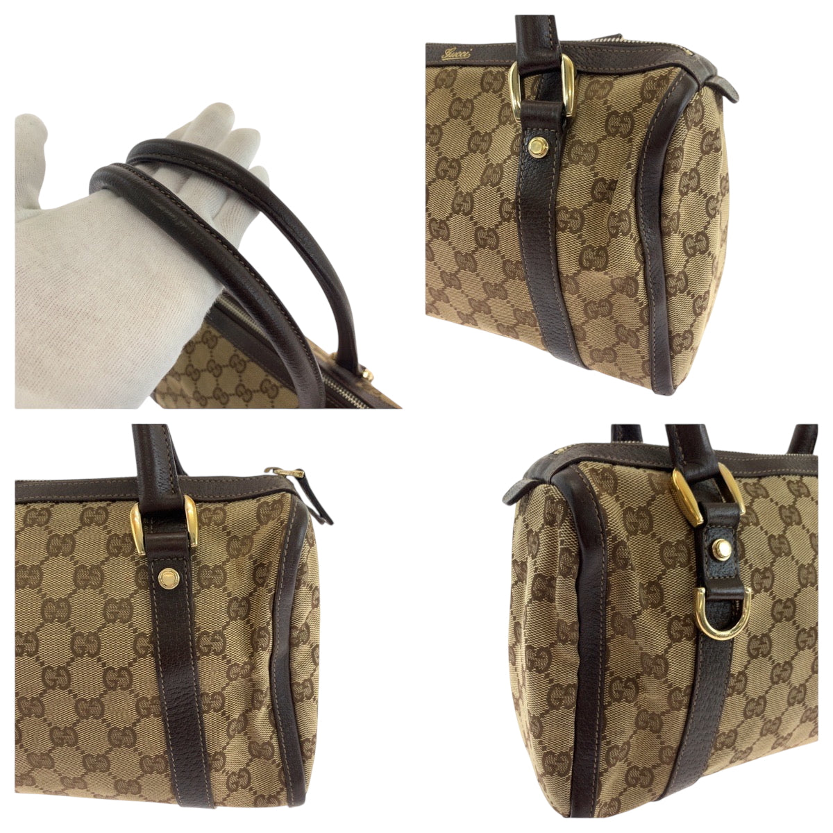 18469
GUCCI グッチ ベージュ ブラウン ゴールド金具 GGキャンバス 130942 ハンドバッグ ショルダーバッグ  レディース AB39