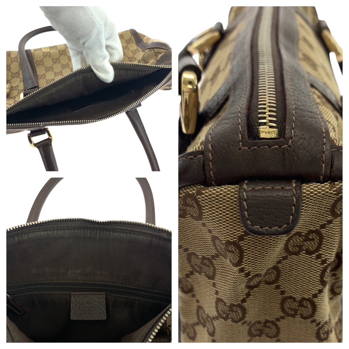 18469
GUCCI グッチ ベージュ ブラウン ゴールド金具 GGキャンバス 130942 ハンドバッグ ショルダーバッグ  レディース AB39