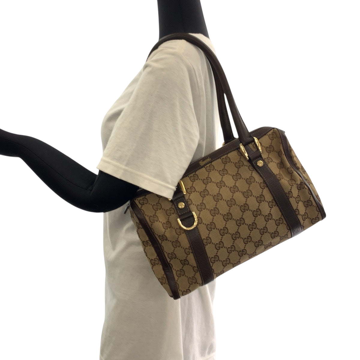 18469
GUCCI グッチ ベージュ ブラウン ゴールド金具 GGキャンバス 130942 ハンドバッグ ショルダーバッグ  レディース AB39