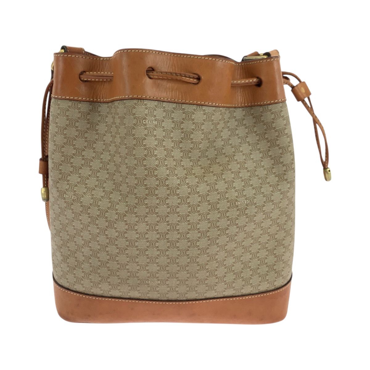 18470
CELINE セリーヌ マカダム ベージュ ブラウン ゴールド金具 PVC ショルダーバッグ ポーチ付き  レディース AB32