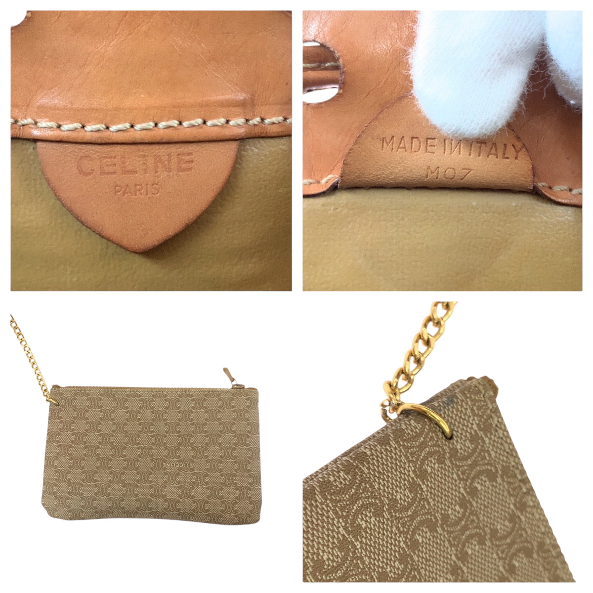 18470
CELINE セリーヌ マカダム ベージュ ブラウン ゴールド金具 PVC ショルダーバッグ ポーチ付き  レディース AB32
