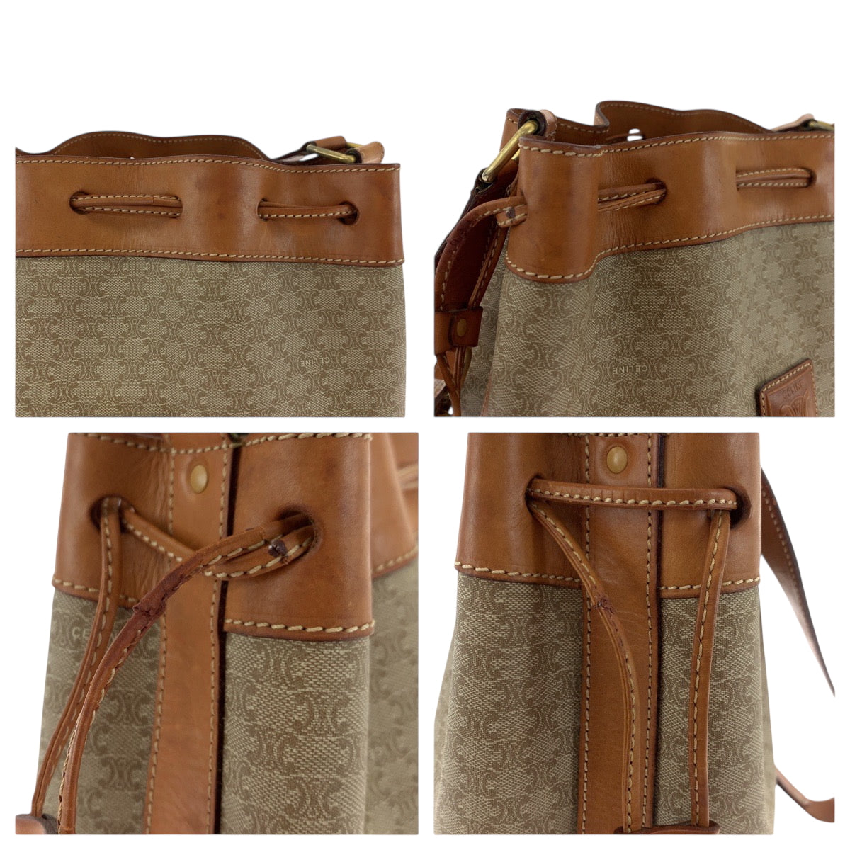 18470
CELINE セリーヌ マカダム ベージュ ブラウン ゴールド金具 PVC ショルダーバッグ ポーチ付き  レディース AB32