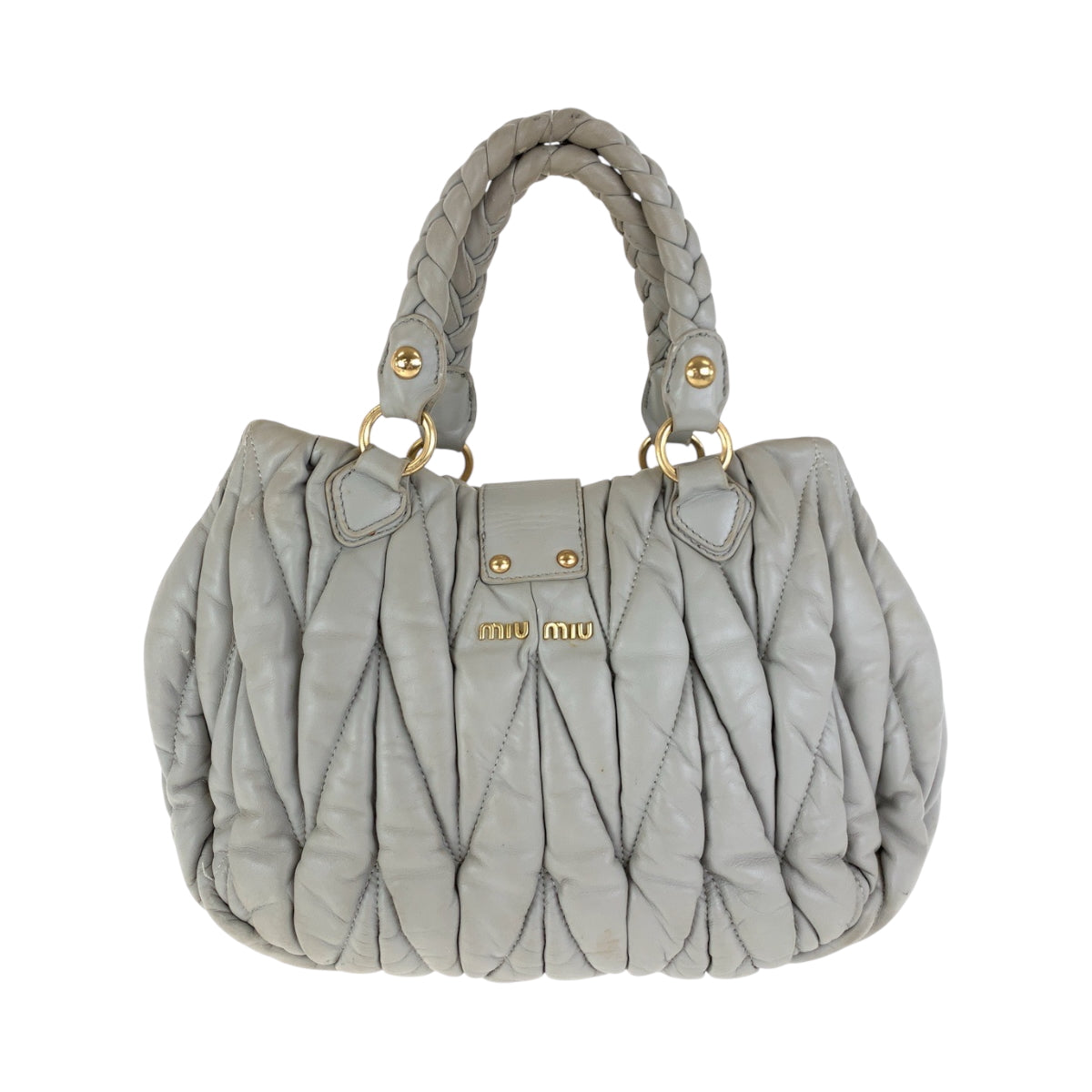 18473
MIUMIU ミュウミュウ マテラッセ グレー ゴールド金具 レザー ショルダーバッグ ハンドバッグ 2way  レディース AB42