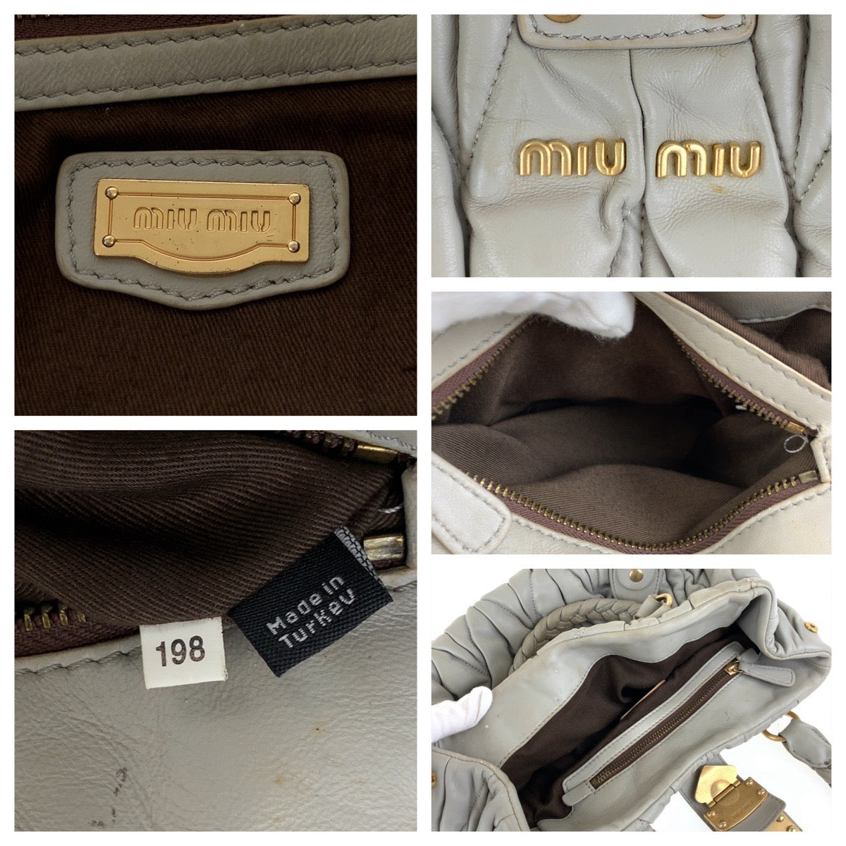 18473
MIUMIU ミュウミュウ マテラッセ グレー ゴールド金具 レザー ショルダーバッグ ハンドバッグ 2way  レディース AB42