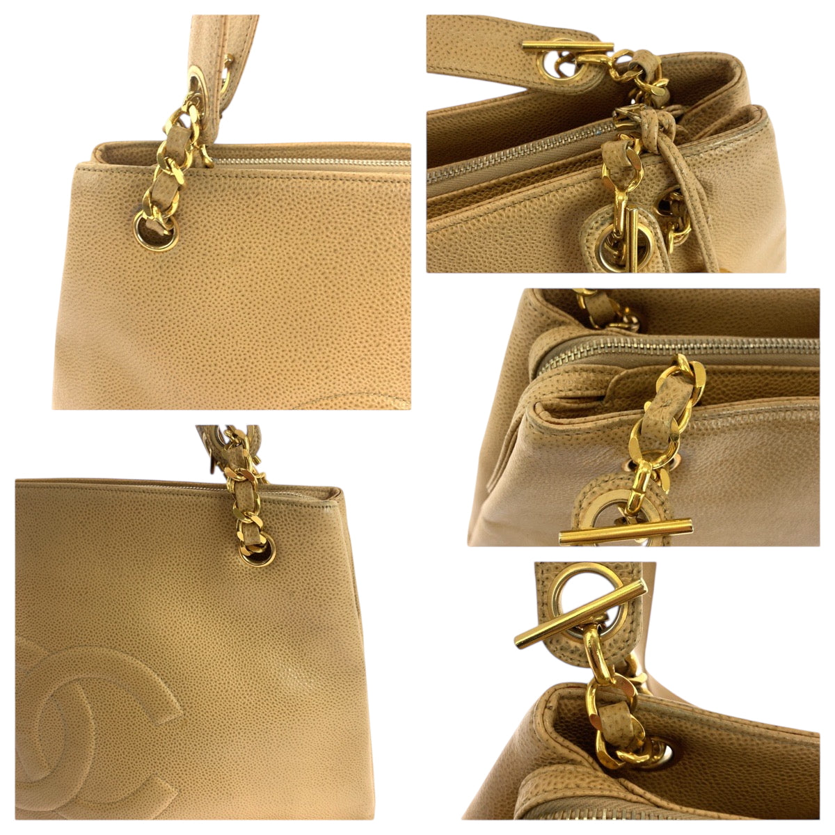 18474
CHANEL シャネル ヴィンテージ ココマーク キャメル ゴールド金具 キャビアスキン チェーンショルダーバッグ 肩掛け レディース AB160