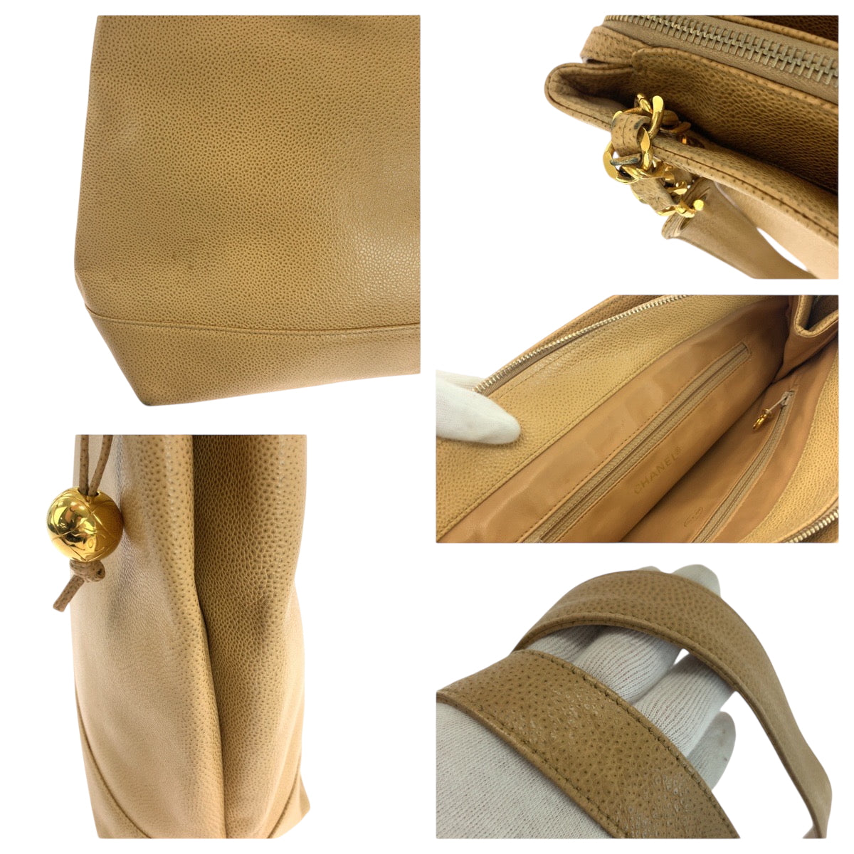 18474
CHANEL シャネル ヴィンテージ ココマーク キャメル ゴールド金具 キャビアスキン チェーンショルダーバッグ 肩掛け レディース AB160